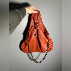 Erva Red Leather Shoulder Bag with Chain